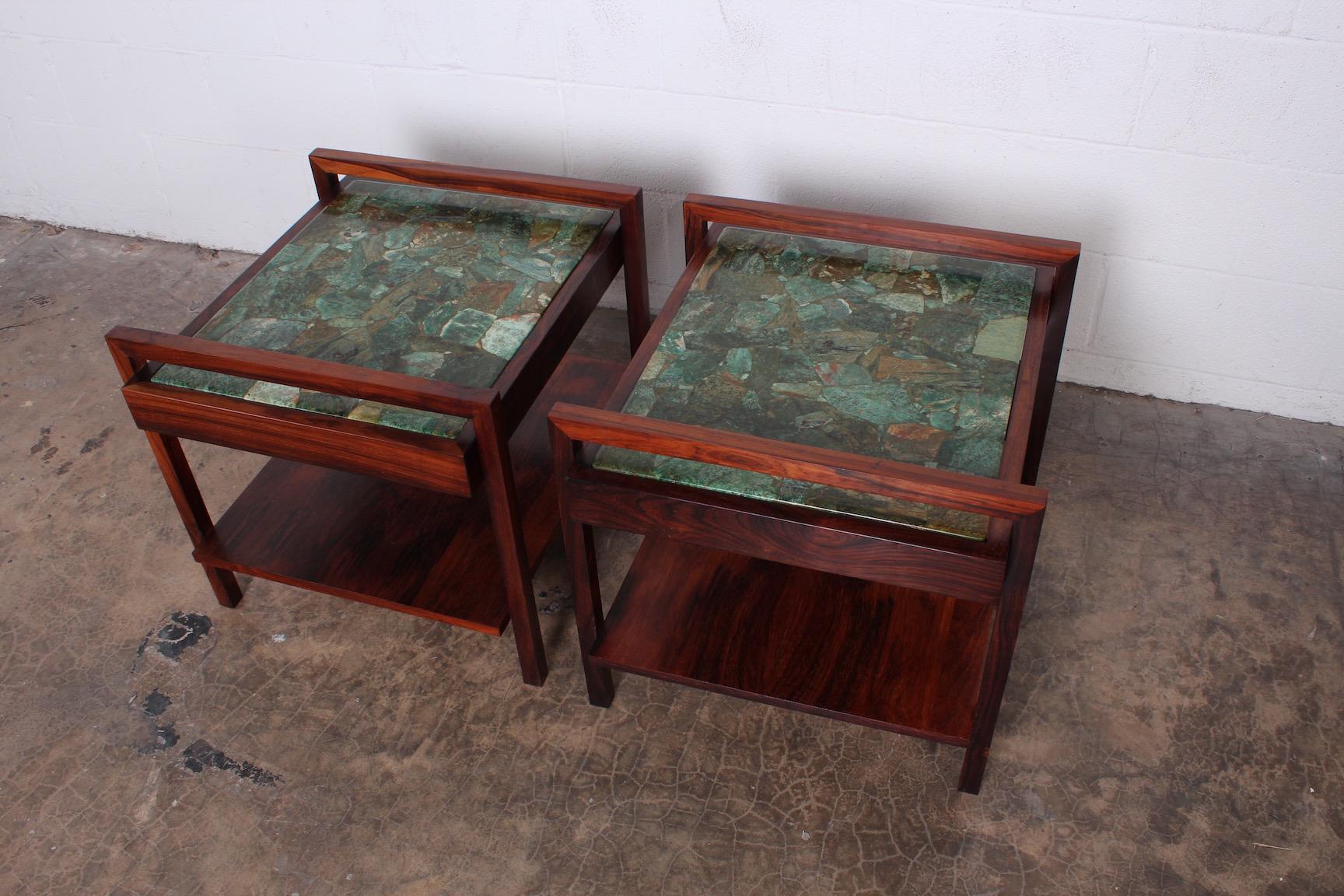 Mid-20th Century Pair of Rosewood and Agate Tables
