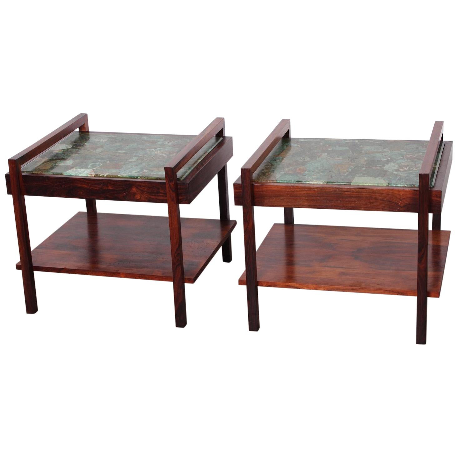 Pair of Rosewood and Agate Tables