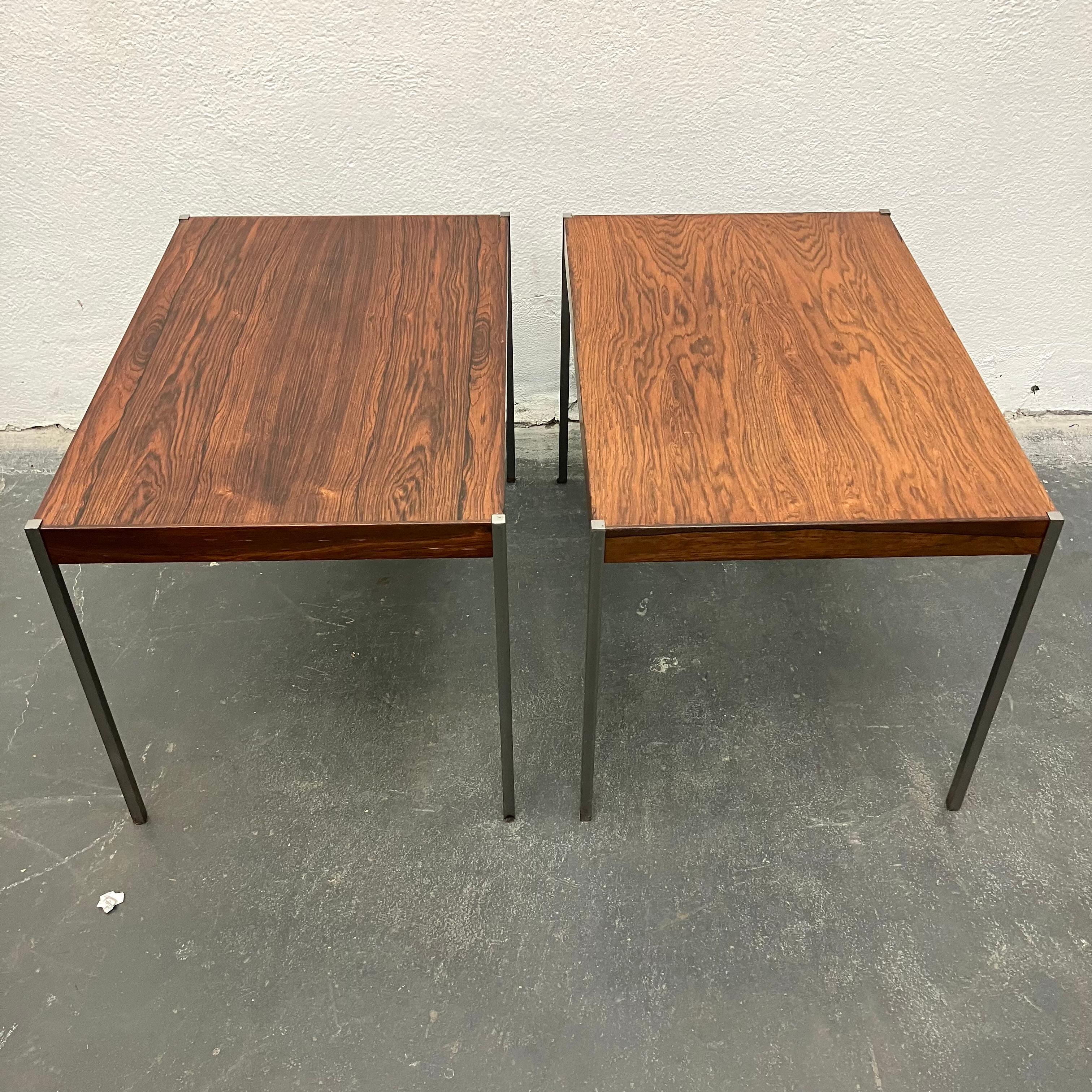 Mid-Century Modern Pair of Rosewood and Aluminum Sidetables by Luxus