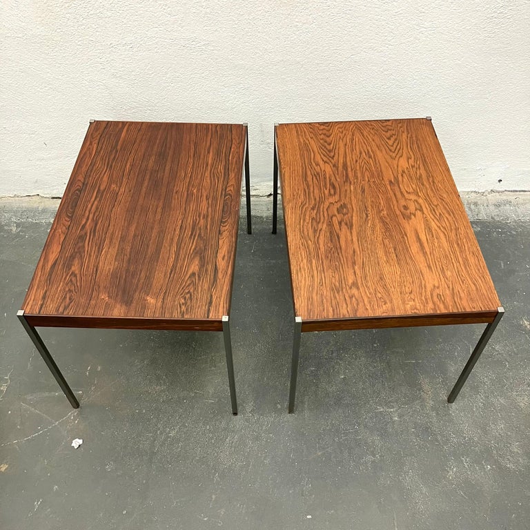 Swedish Pair of Rosewood and Aluminum Sidetables by Luxus For Sale