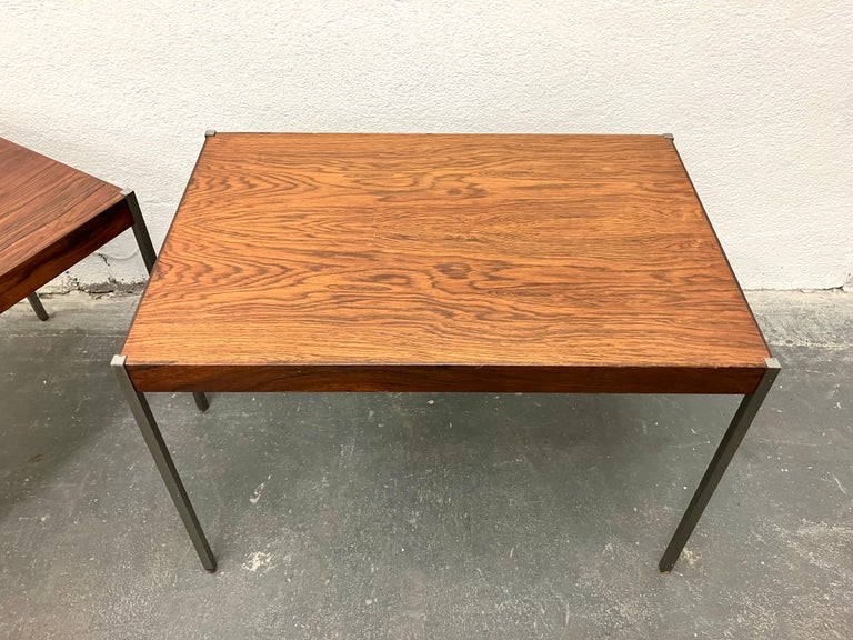 Pair of Rosewood and Aluminum Sidetables by Luxus In Good Condition For Sale In Brooklyn, NY