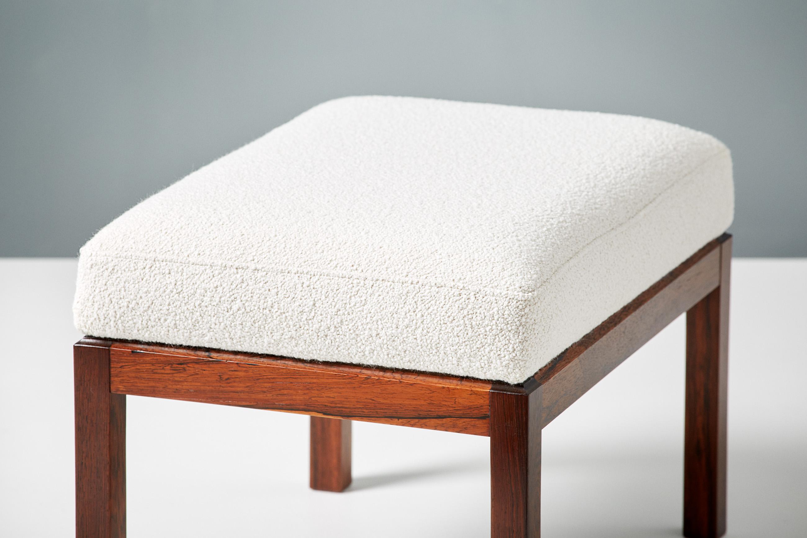 Pair of Rosewood and Boucle Vintage Ottomans, circa 1960s In Excellent Condition In London, England