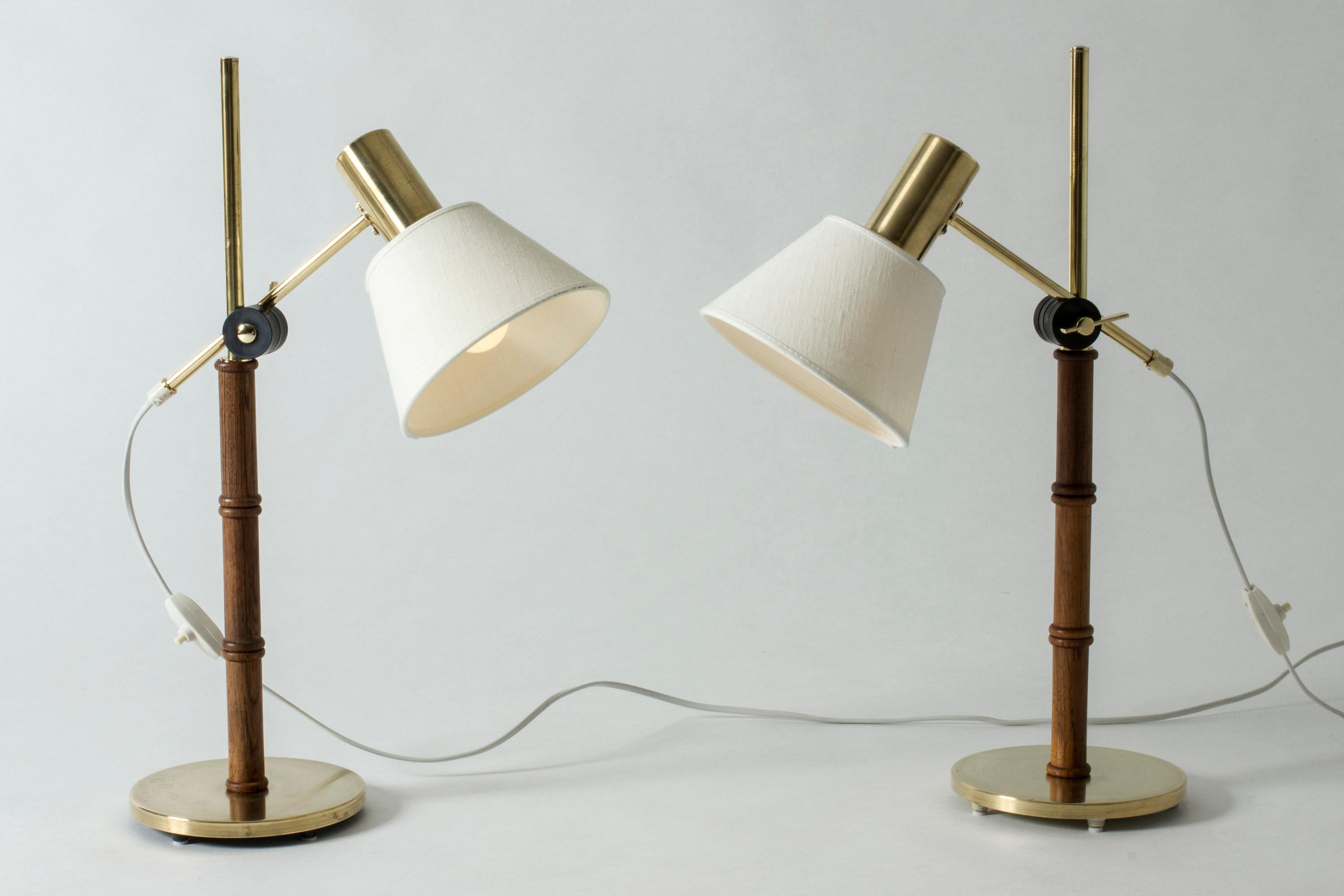 Scandinavian Modern Pair of Rosewood and Brass Table Lamps from Falkenbergs Belysning, Sweden, 1960s