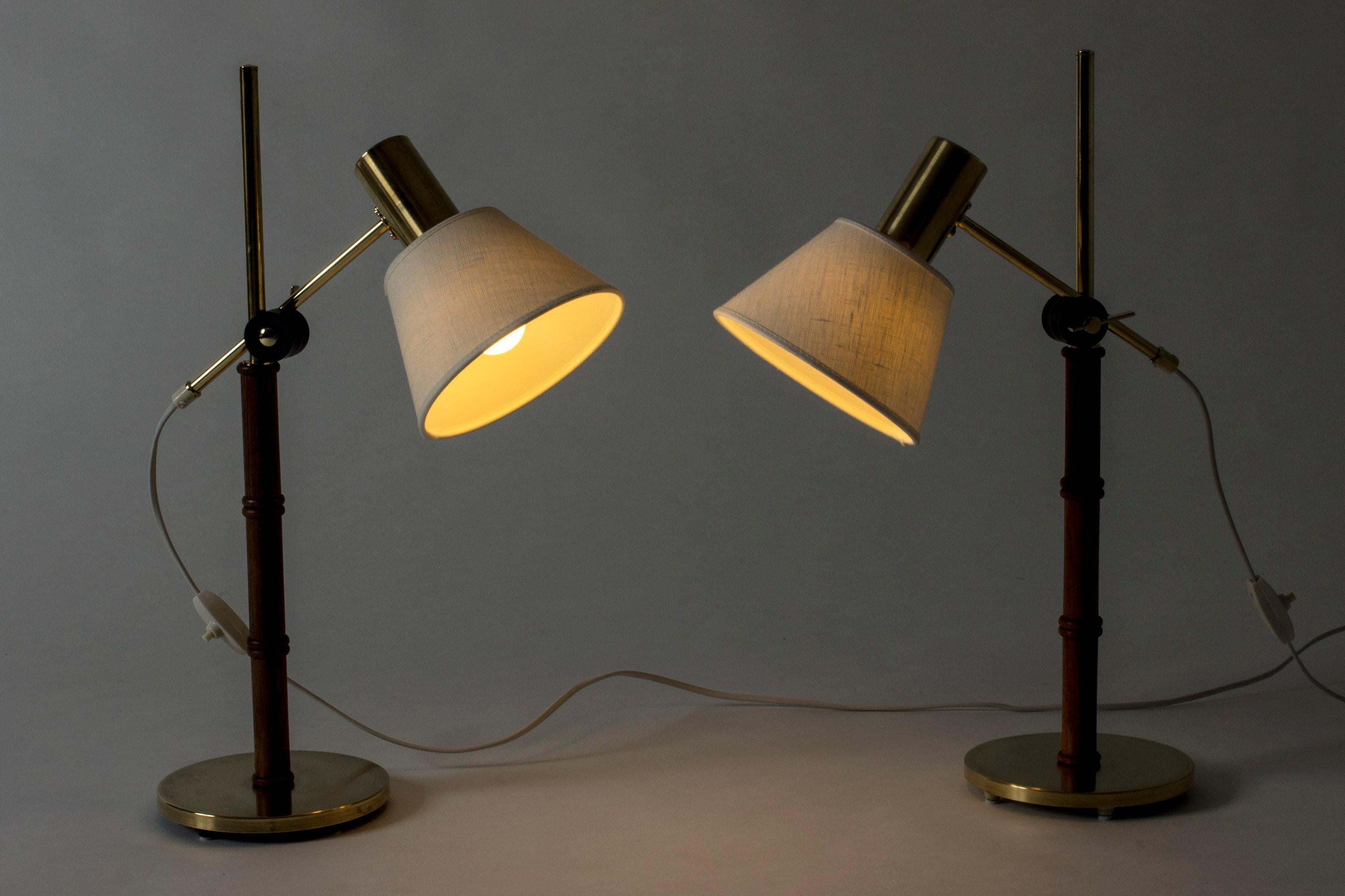 Scandinavian Pair of Rosewood and Brass Table Lamps from Falkenbergs Belysning, Sweden, 1960s