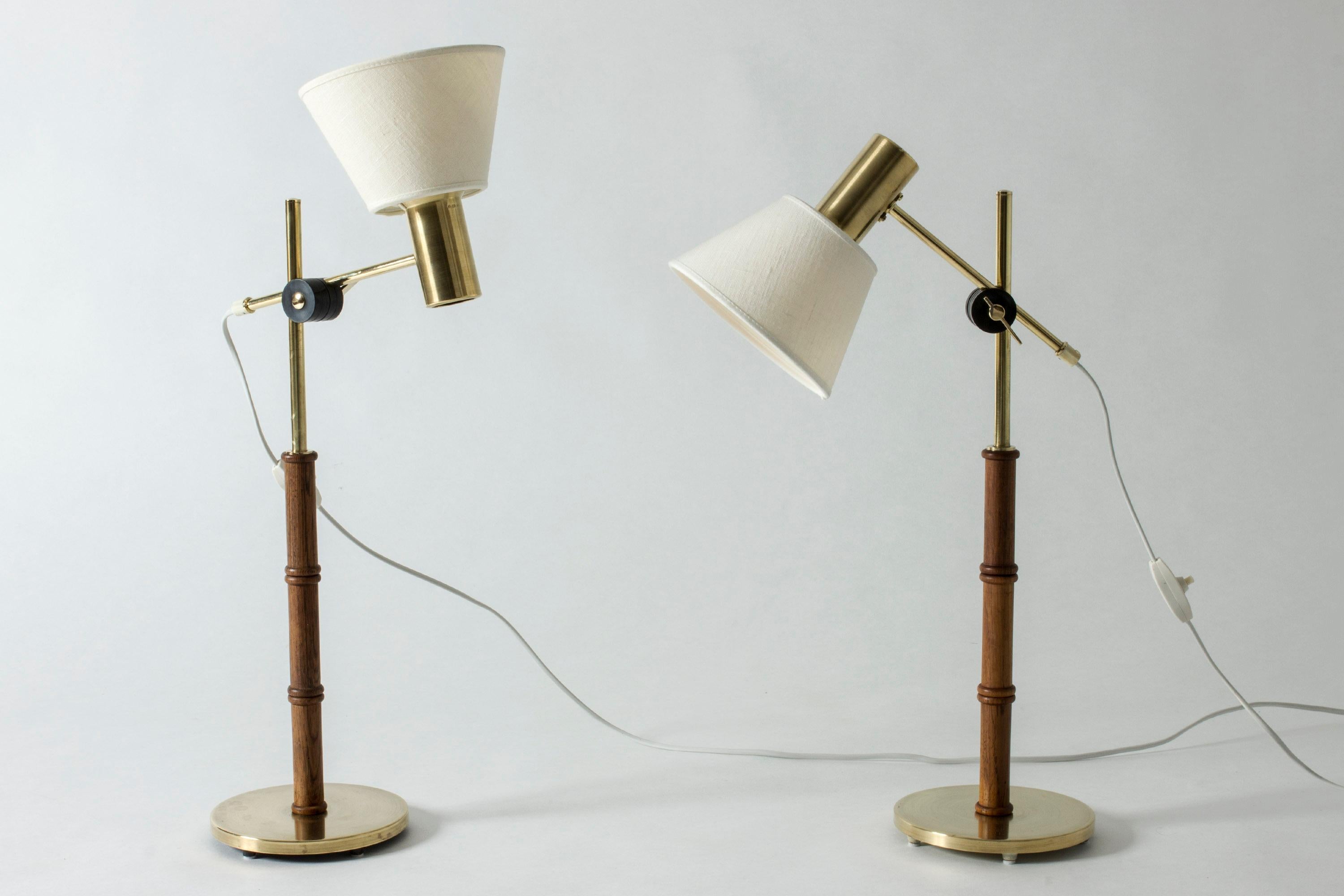 Mid-20th Century Pair of Rosewood and Brass Table Lamps from Falkenbergs Belysning, Sweden, 1960s