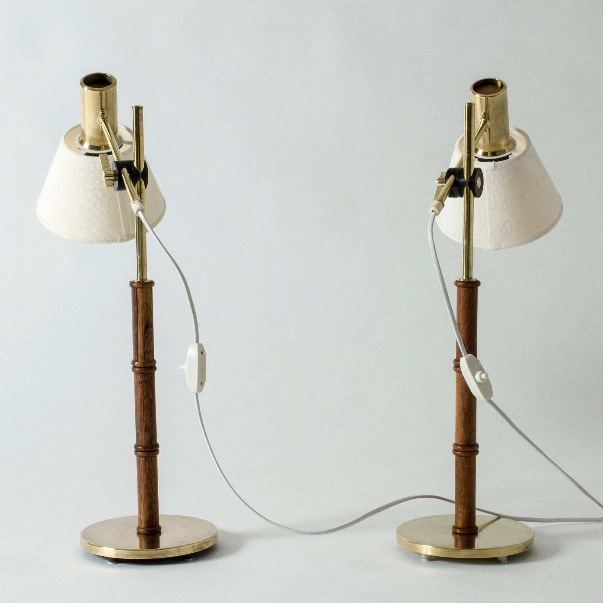 Pair of Rosewood and Brass Table Lamps from Falkenbergs Belysning, Sweden, 1960s 1