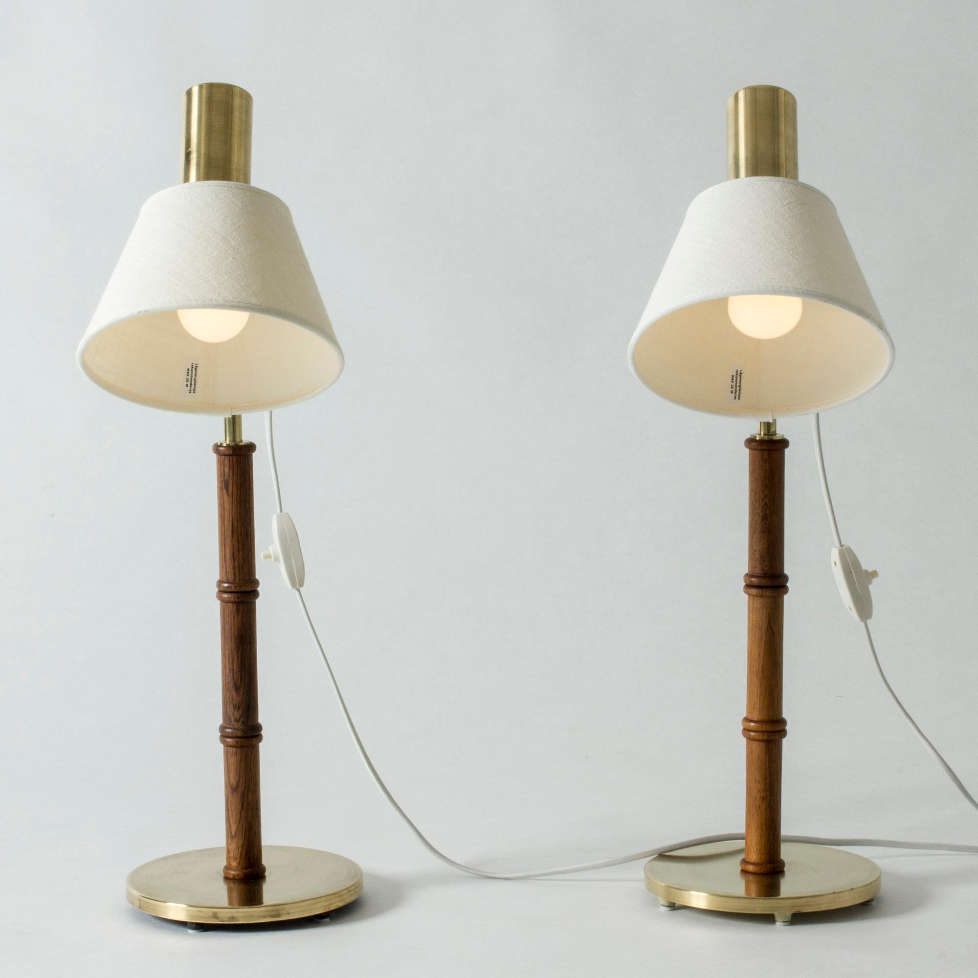 Pair of Rosewood and Brass Table Lamps from Falkenbergs Belysning, Sweden, 1960s 2