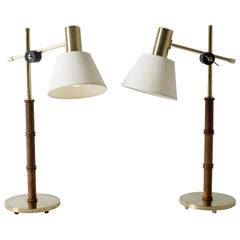 Pair of Rosewood and Brass Table Lamps from Falkenbergs Belysning, Sweden, 1960s