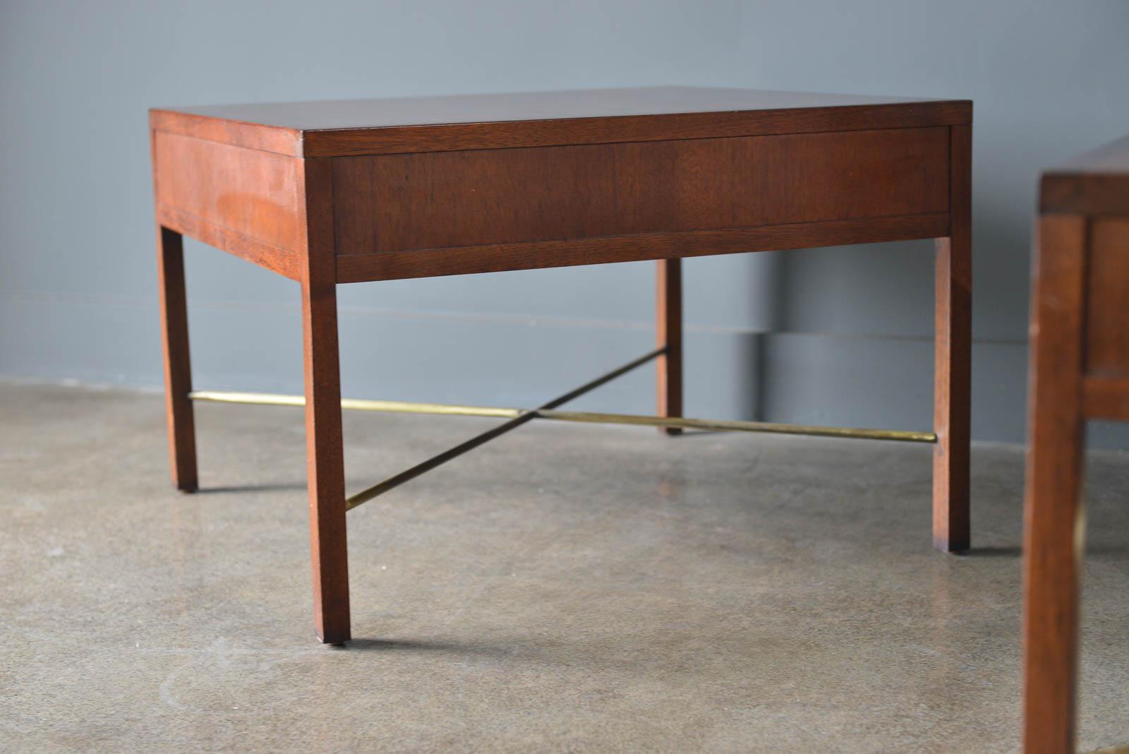 Mid-Century Modern Pair of Rosewood and Brass X Base Side or End Tables, circa 1965