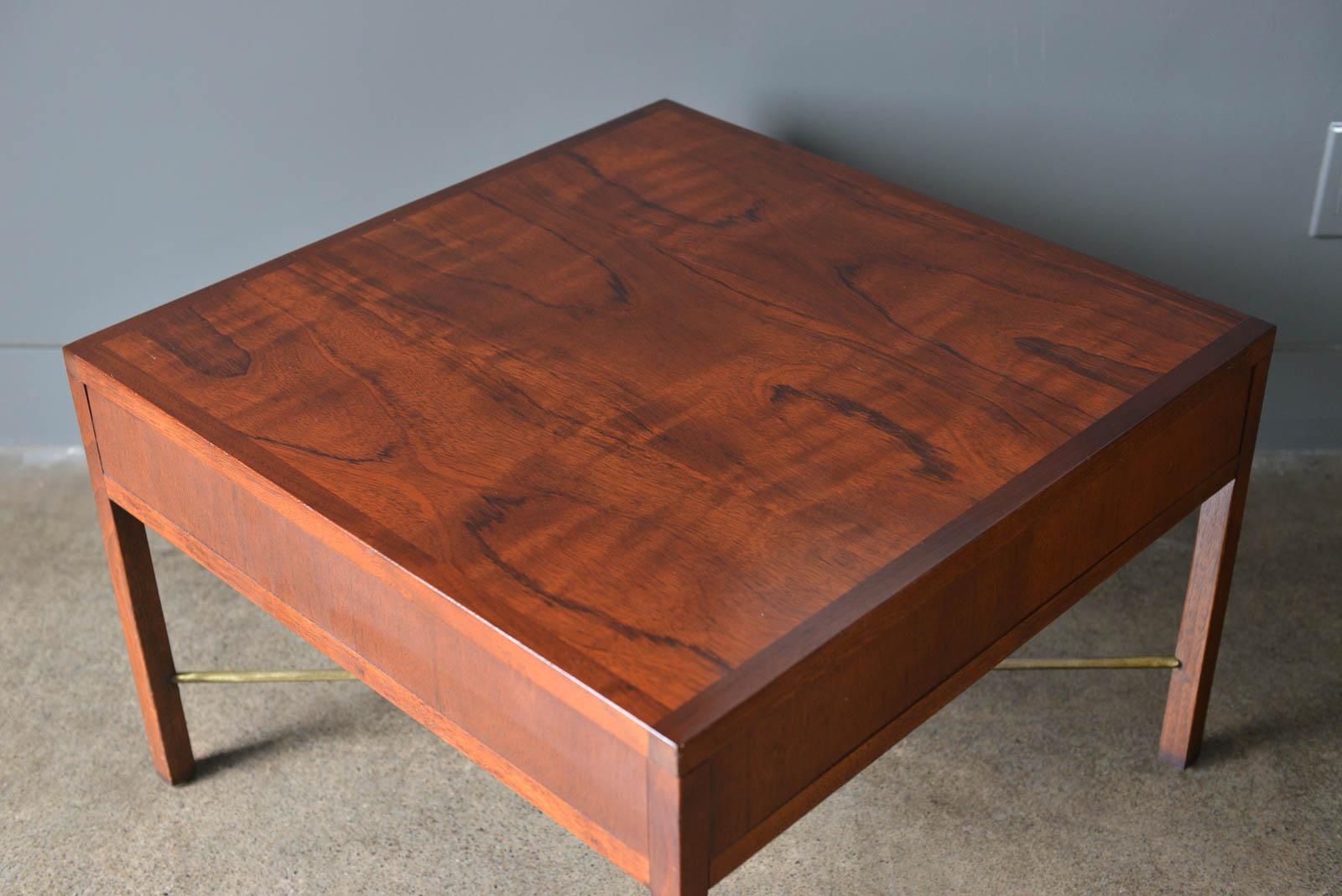 Pair of Rosewood and Brass X Base Side or End Tables, circa 1965 In Good Condition In Costa Mesa, CA