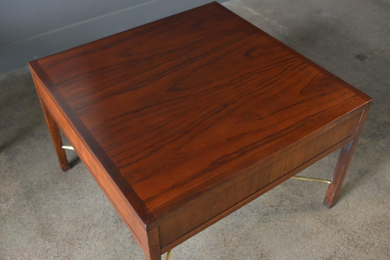 Mid-20th Century Pair of Rosewood and Brass X Base Side or End Tables, circa 1965