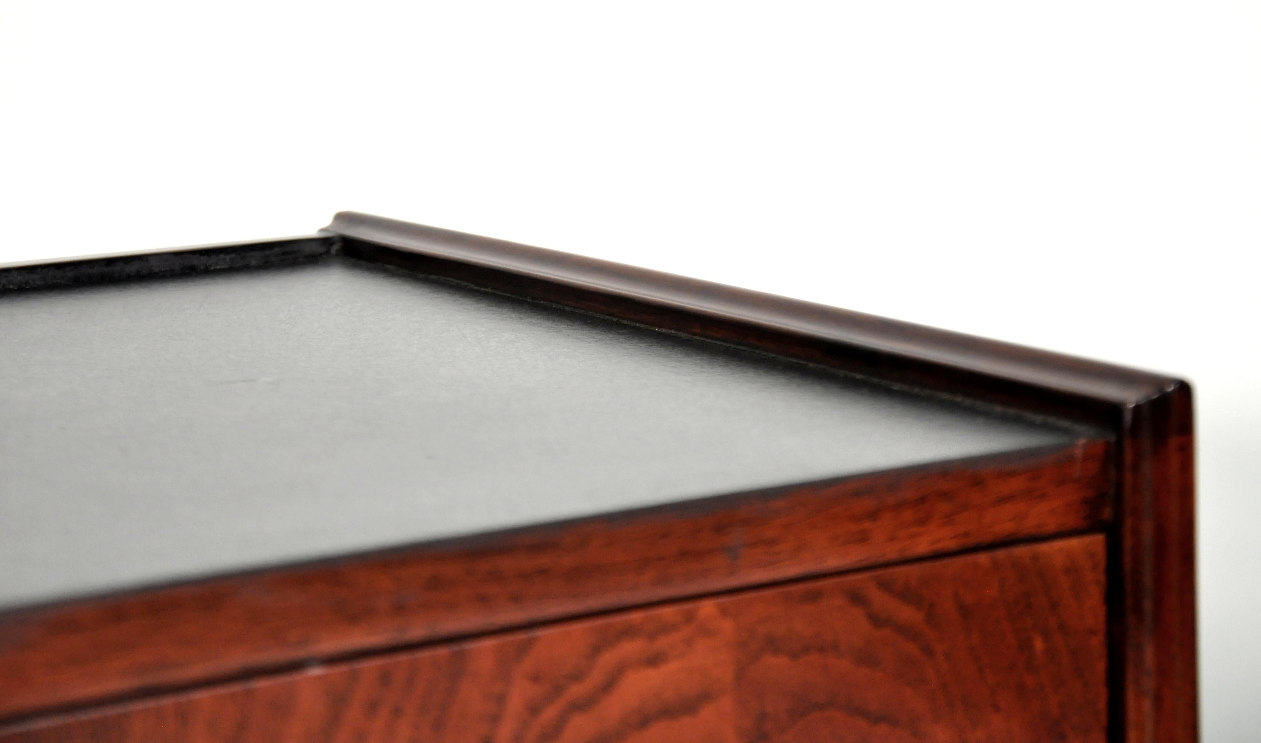 Pair of Rosewood, Cane and Black Leather Nightstands or Side Tables by Founders 4