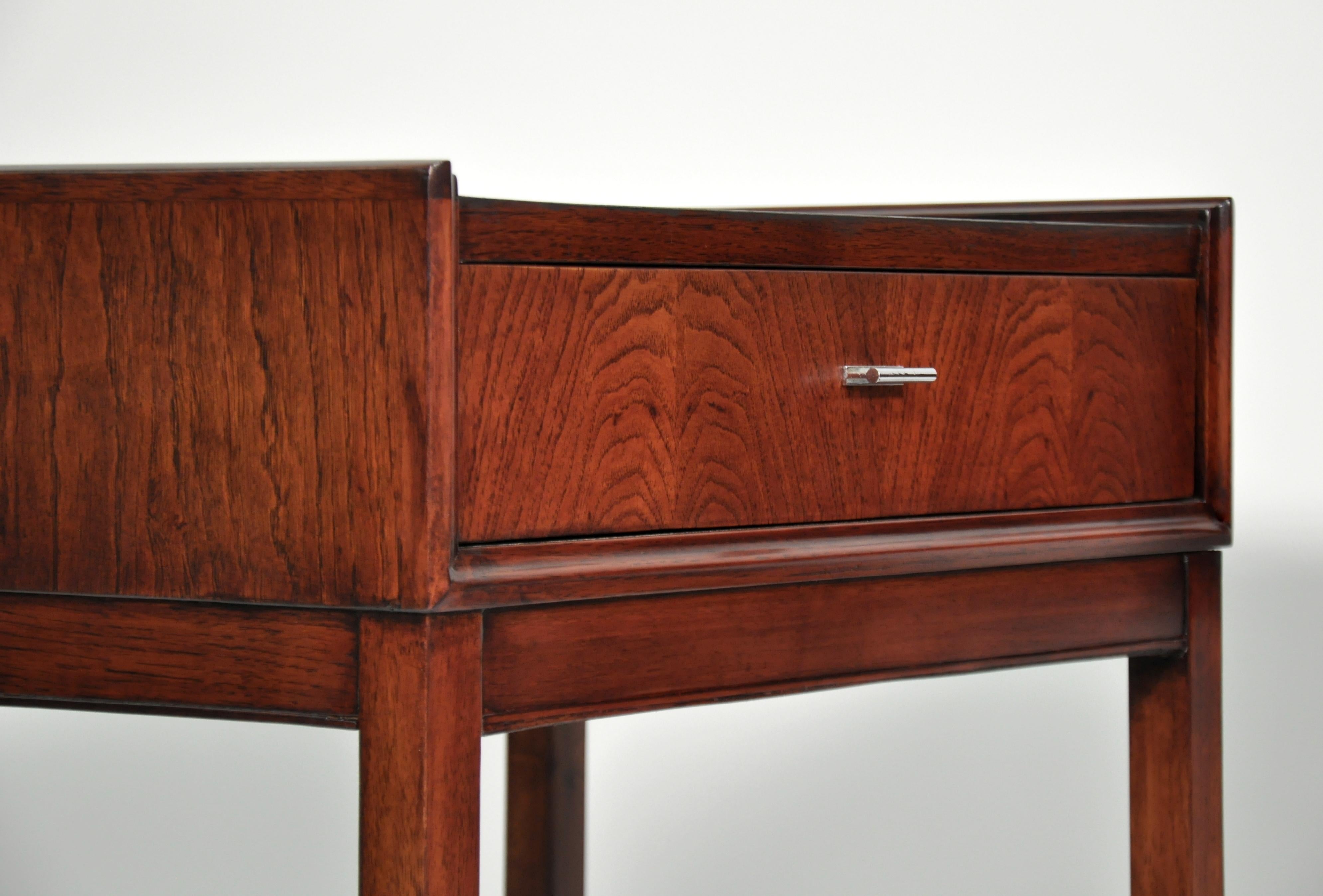 Pair of Rosewood, Cane and Black Leather Nightstands or Side Tables by Founders 8
