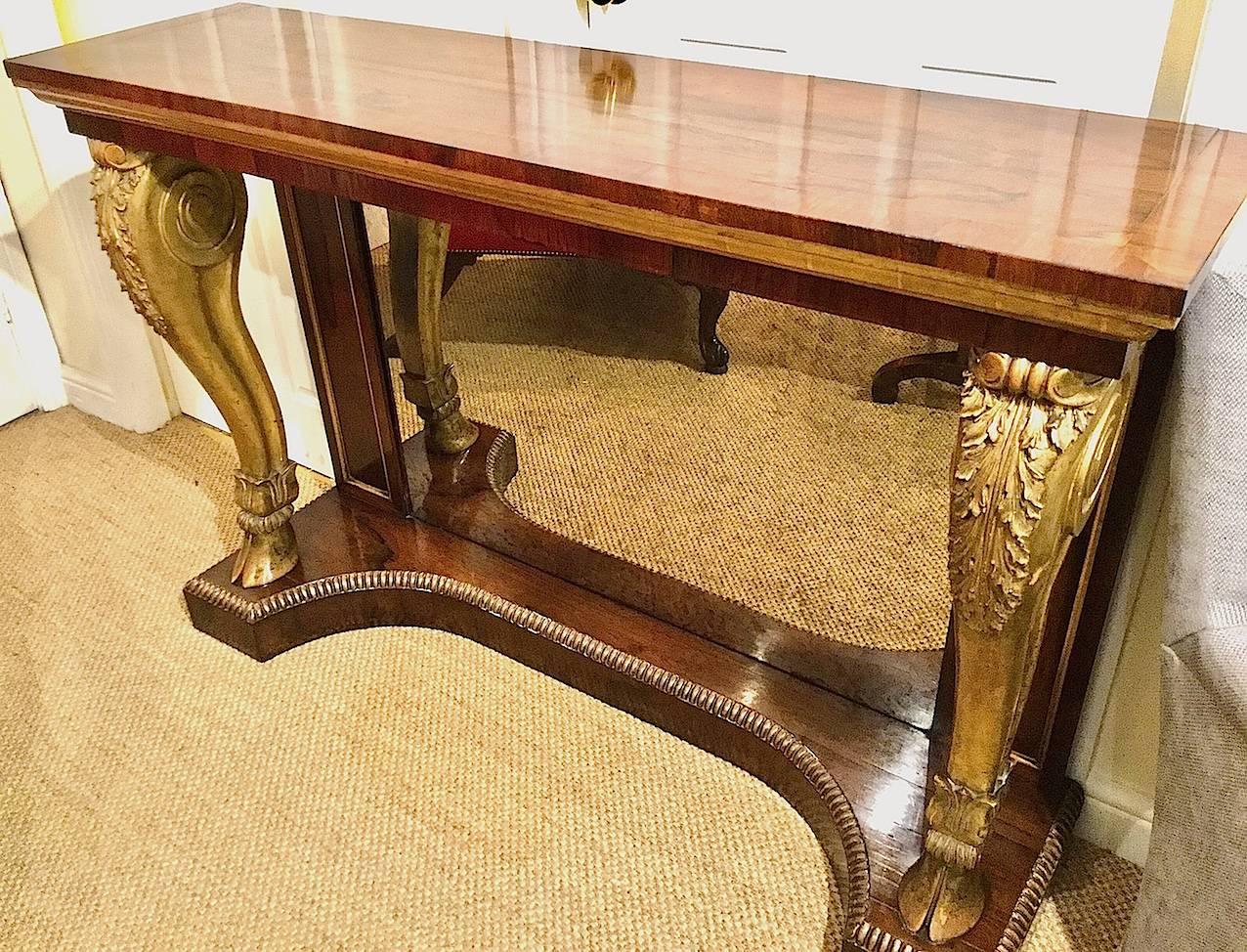 Early Victorian Pair of Rosewood and Gilt Console Tables, circa 1840