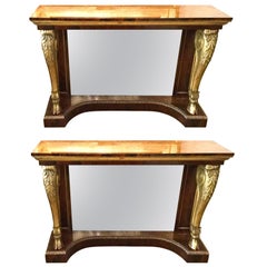 Pair of Rosewood and Gilt Console Tables, circa 1840