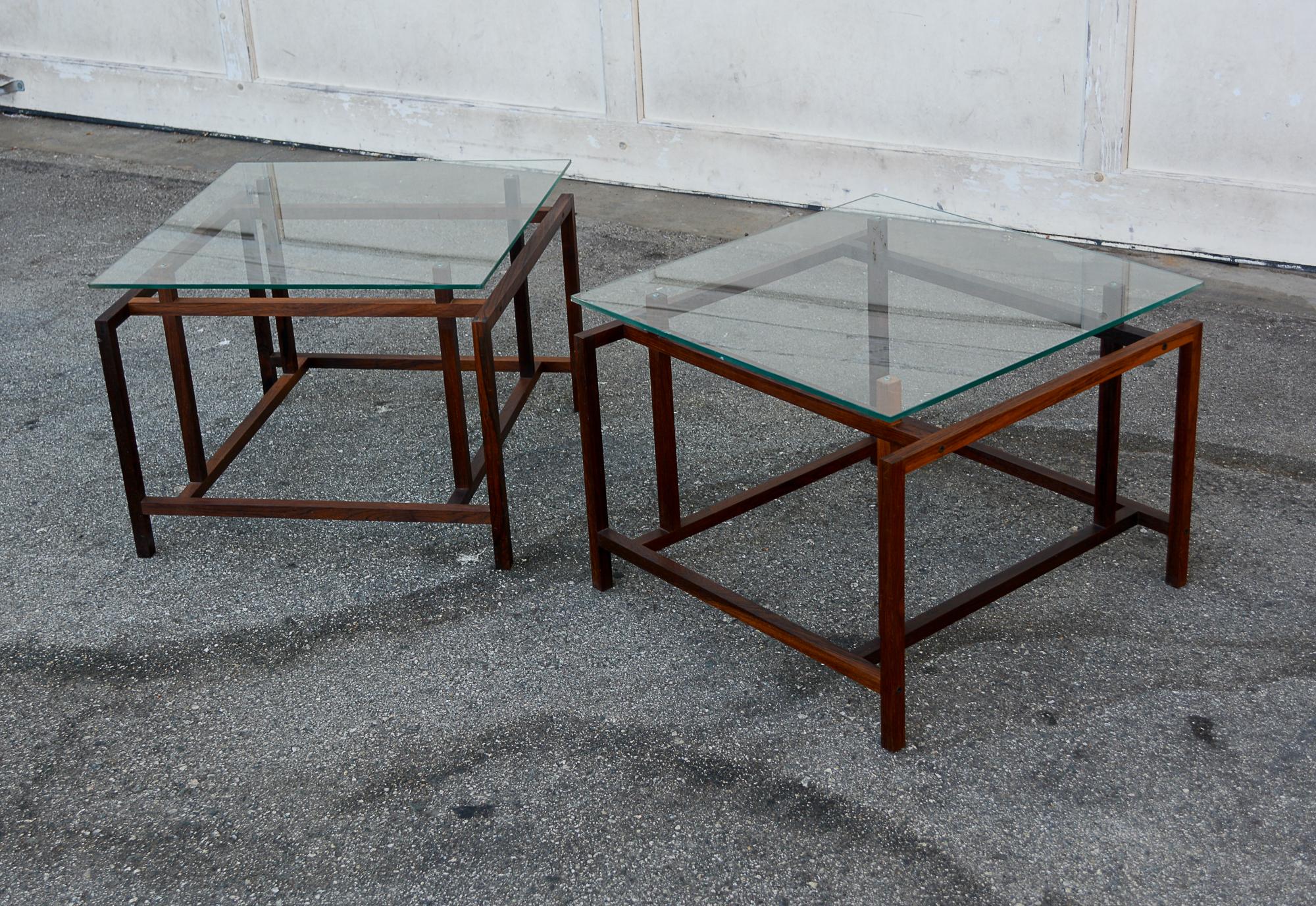 Mid-Century Modern Pair of Rosewood and Glass End Tables by Henning Norgaard For Sale