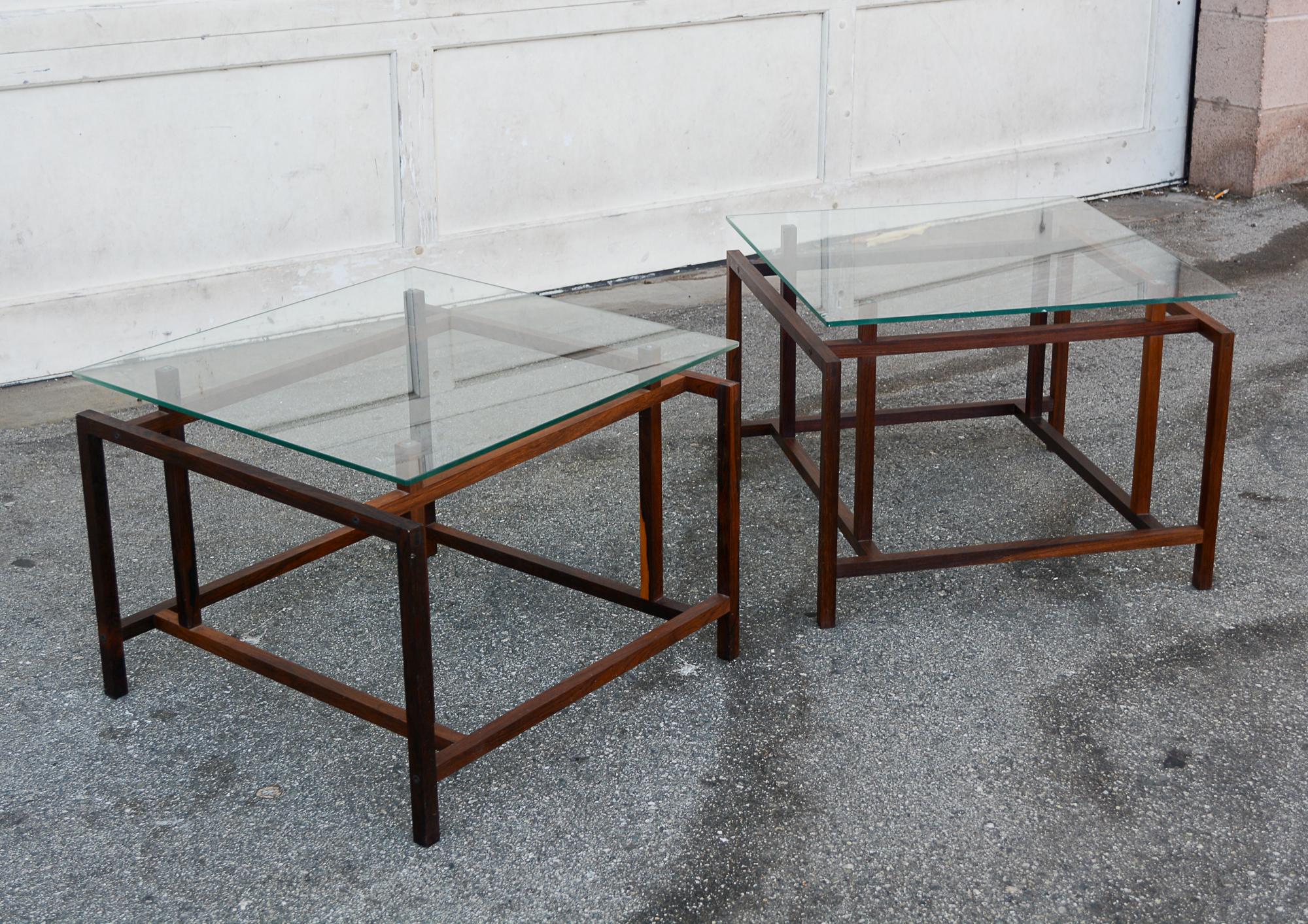 Danish Pair of Rosewood and Glass End Tables by Henning Norgaard For Sale