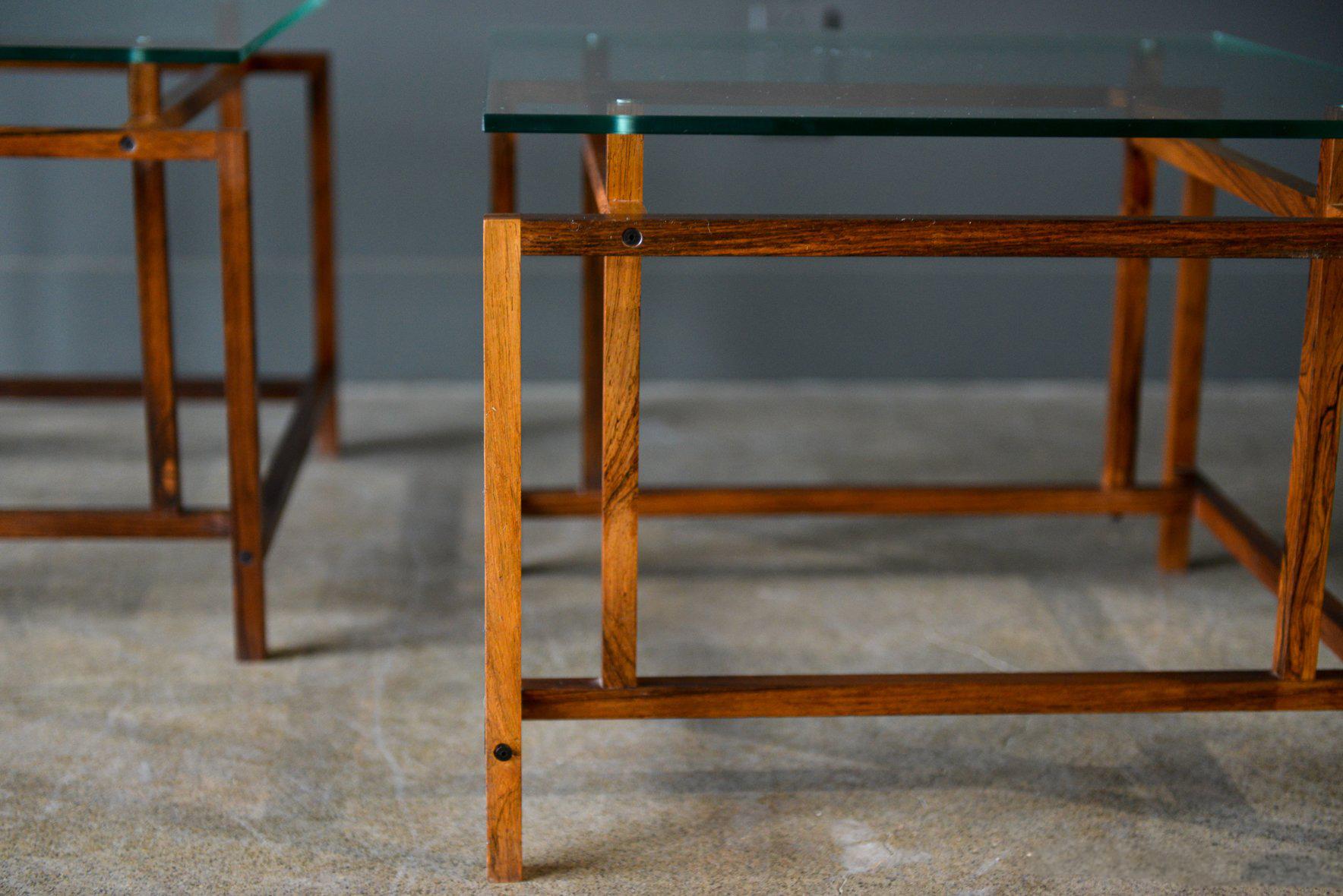 Mid-Century Modern Pair of Rosewood and Glass Side Tables by Henning Norgaard, circa 1965
