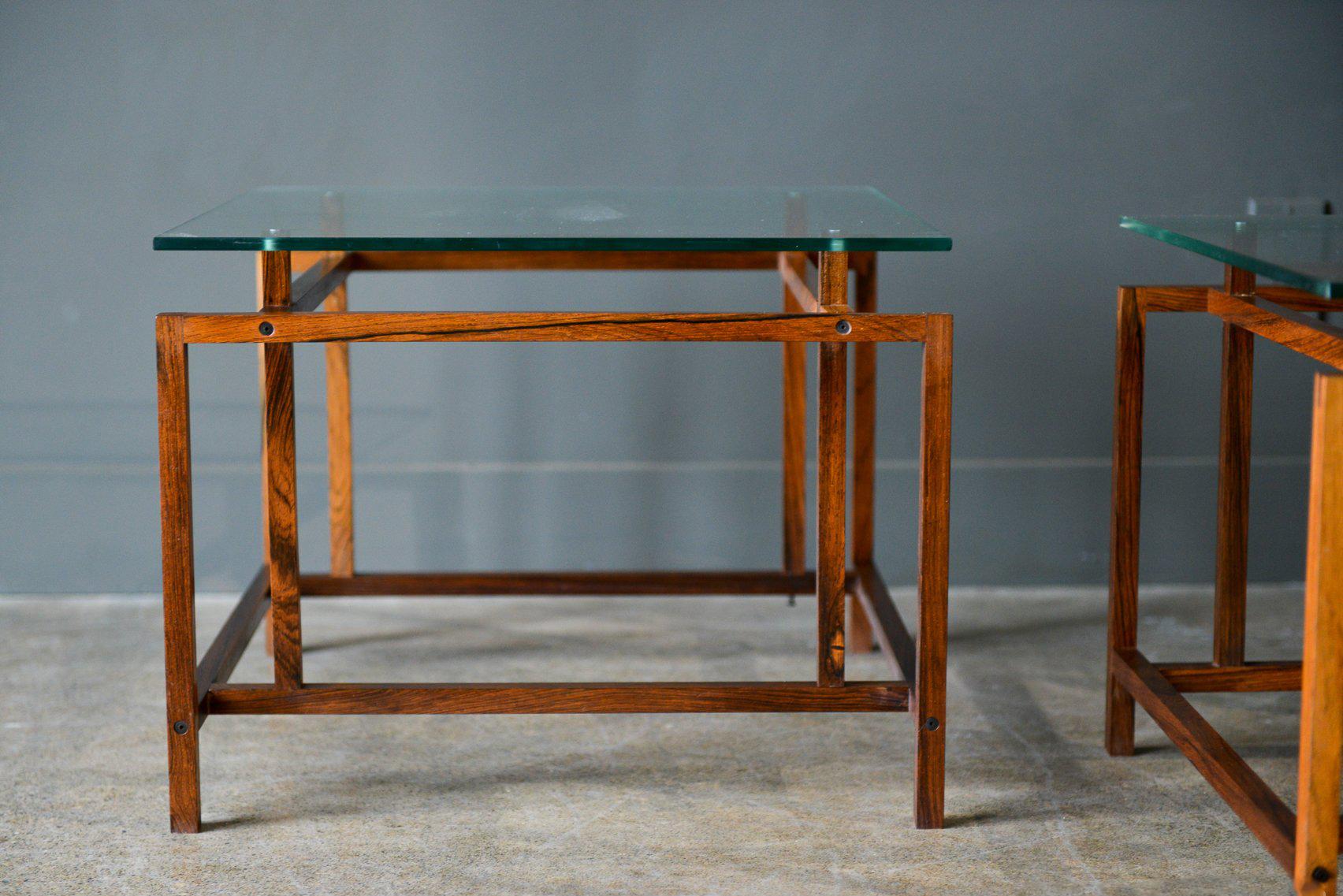 Danish Pair of Rosewood and Glass Side Tables by Henning Norgaard, circa 1965