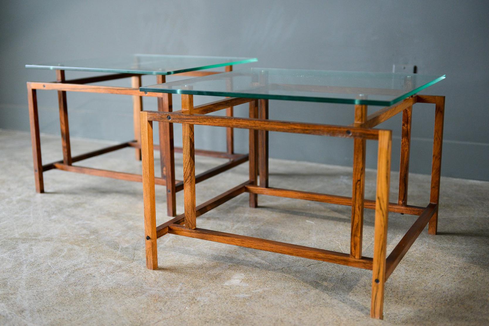 Pair of Rosewood and Glass Side Tables by Henning Norgaard, circa 1965 In Good Condition In Costa Mesa, CA