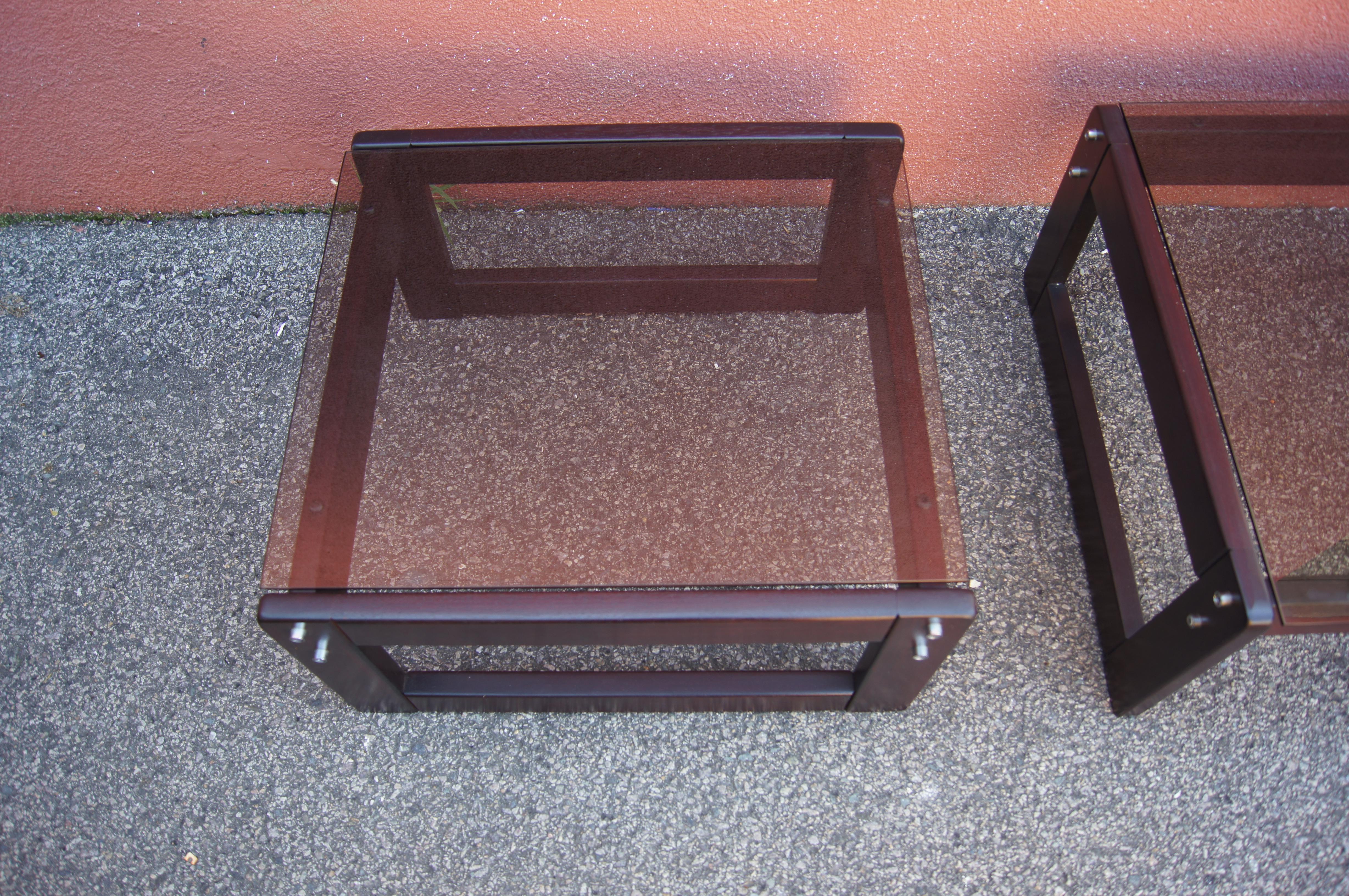 Modern Pair of Rosewood and Glass Side Tables by Percival Lafer For Sale