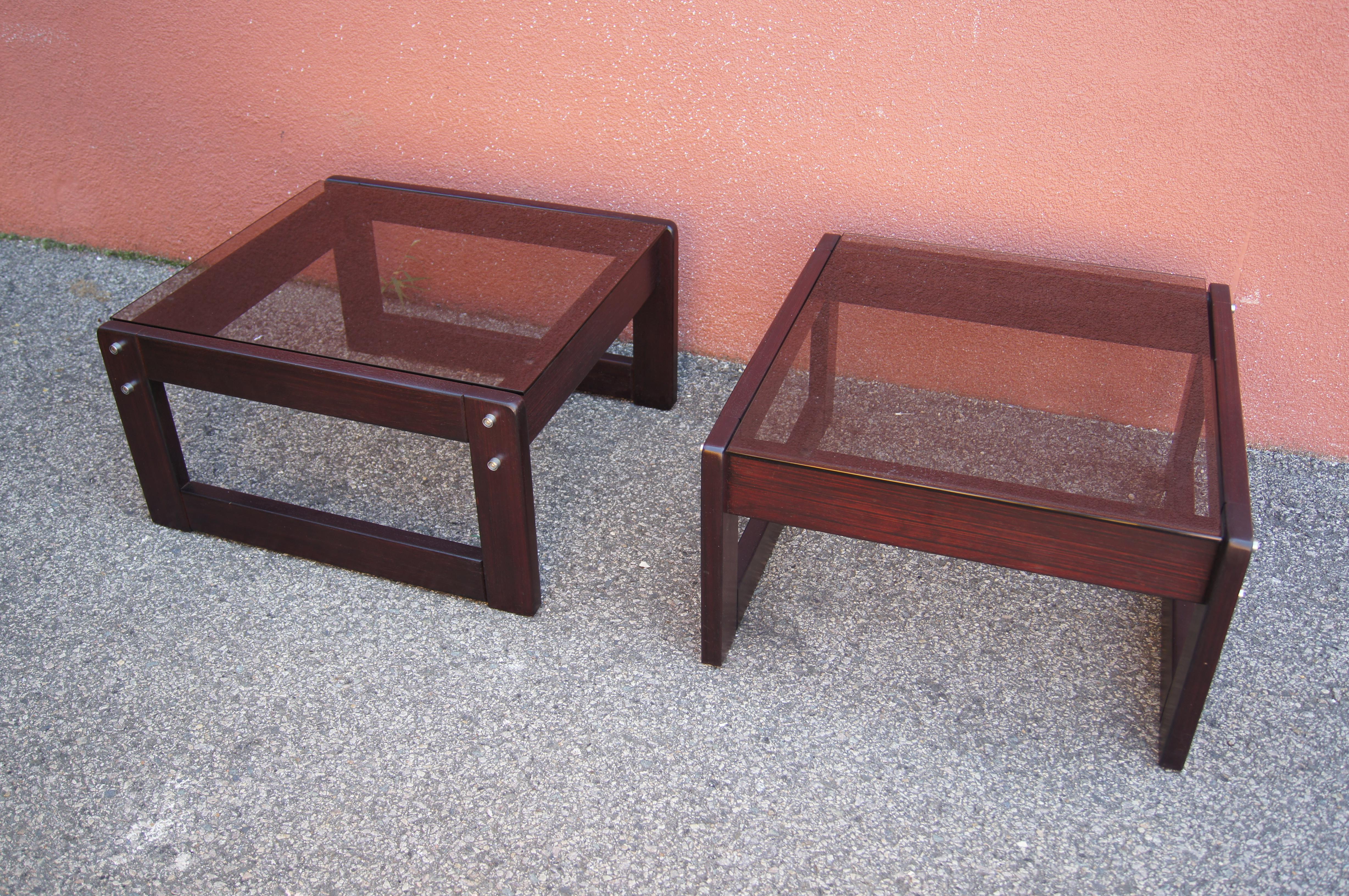 Pair of Rosewood and Glass Side Tables by Percival Lafer In Good Condition For Sale In Dorchester, MA