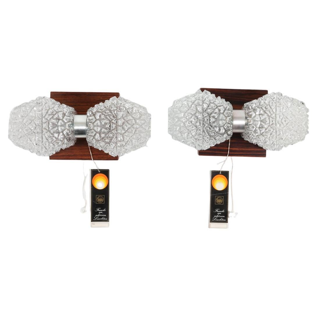 Pair of Rosewood and Glass Wall Sconces From Temde, Circa 1970's