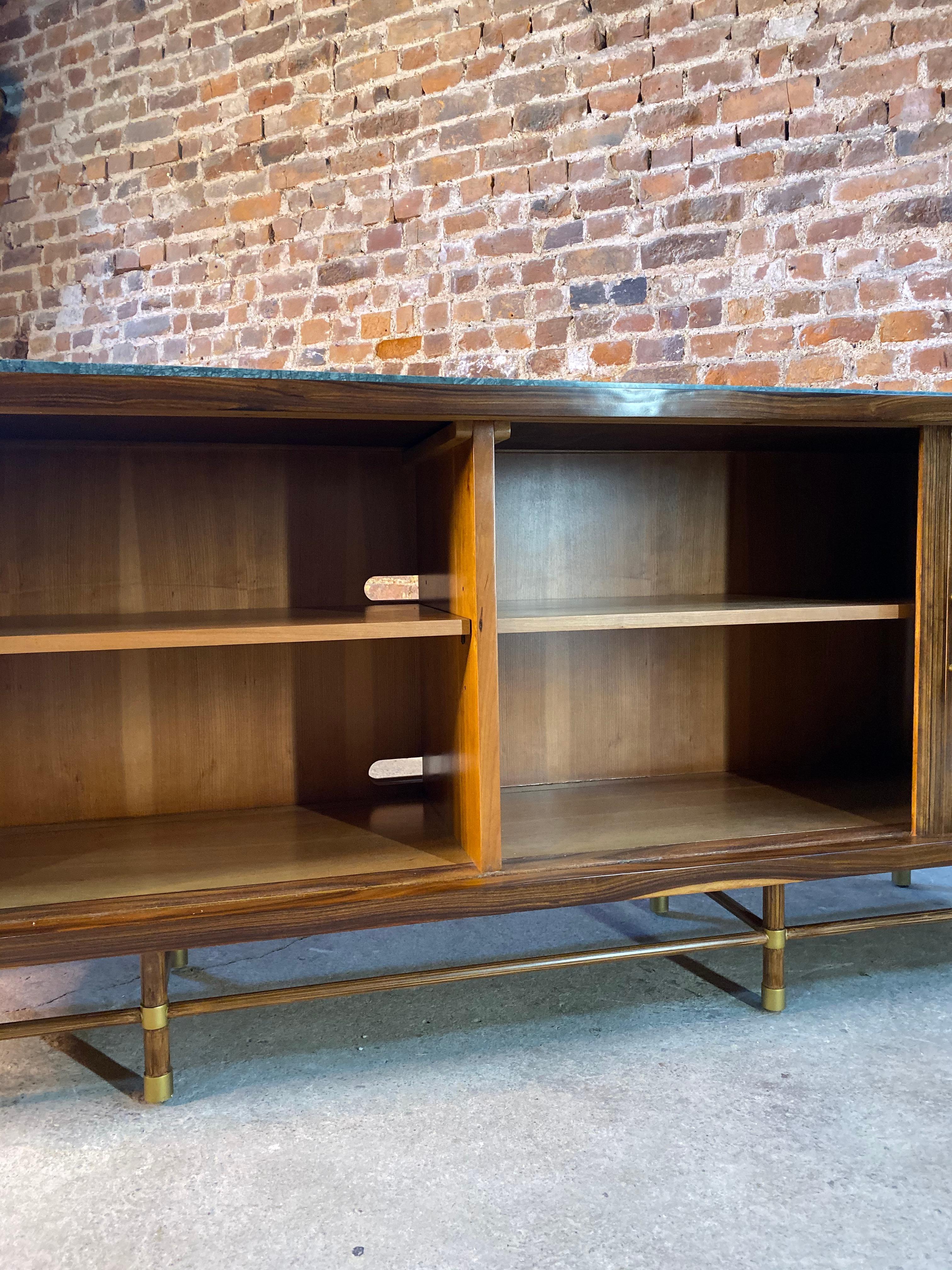 Pair of Rosewood and Green Marble-Top Tambour Fronted Credenzas Sideboards 4