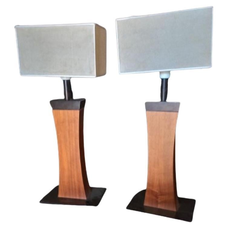 Pair of Rosewood and Iron Lamps from the 1970s For Sale