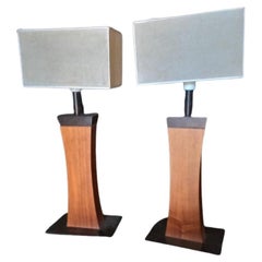 Retro Pair of Rosewood and Iron Lamps from the 1970s