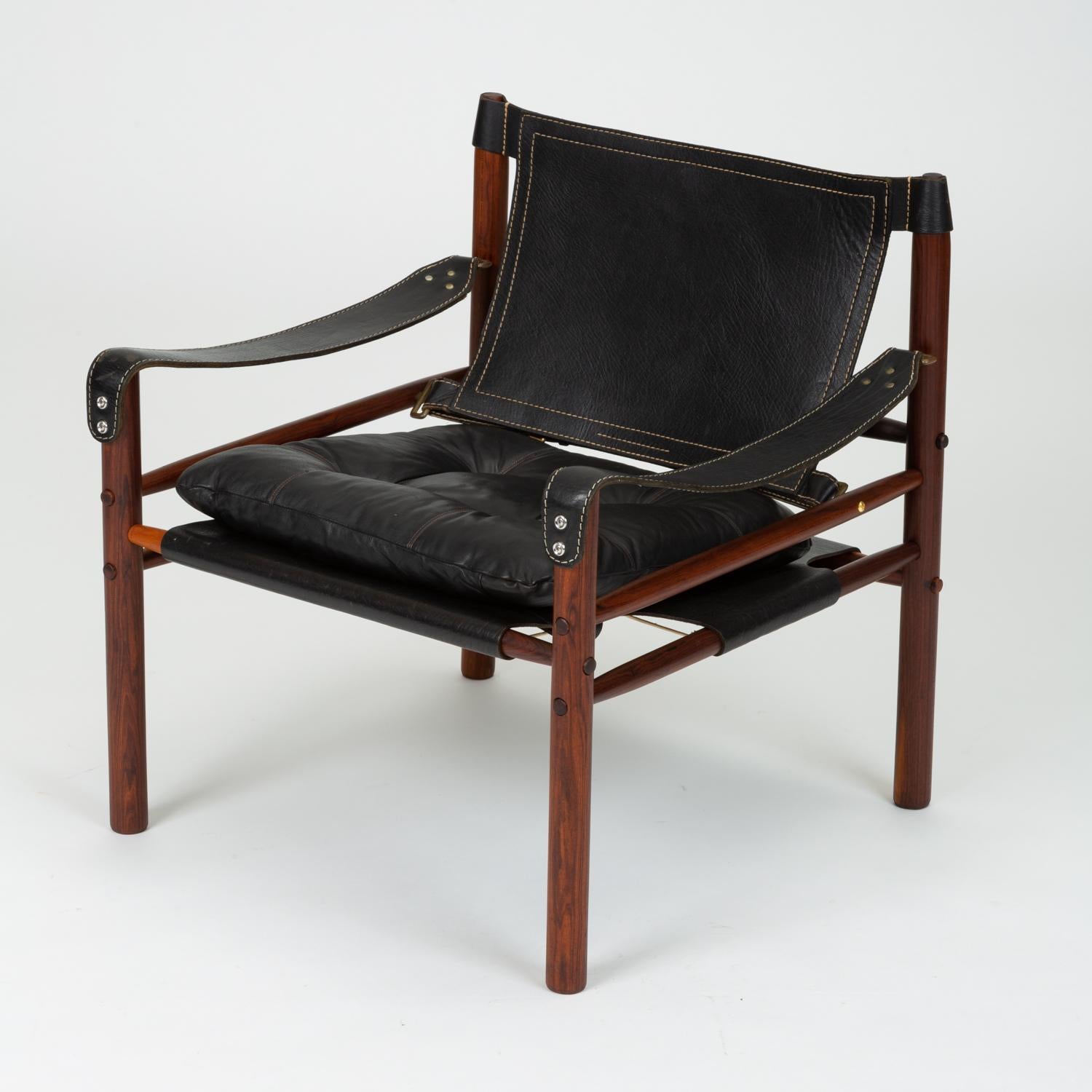 Pair of Rosewood and Leather Safari Chairs by Arne Norell In Excellent Condition In Los Angeles, CA