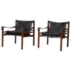 Pair of Rosewood and Leather Safari Chairs by Arne Norell