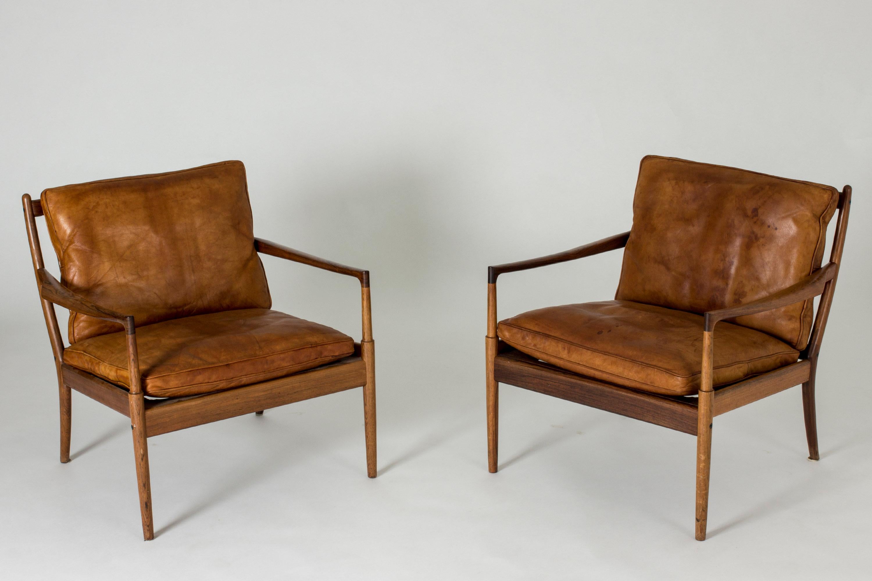 Scandinavian Modern Pair of Rosewood and Leather “Samsö” Lounge Chairs by Ib Kofod Larsen