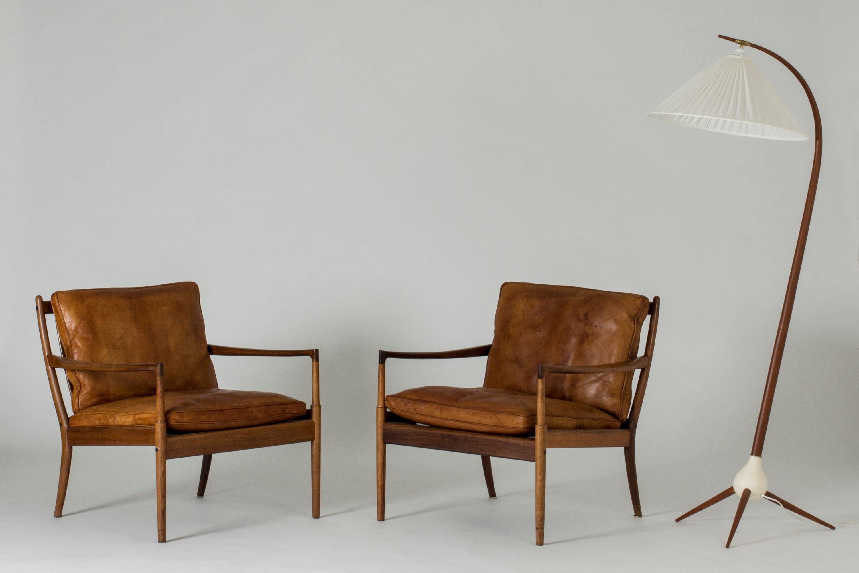 Swedish Pair of Rosewood and Leather “Samsö” Lounge Chairs by Ib Kofod Larsen