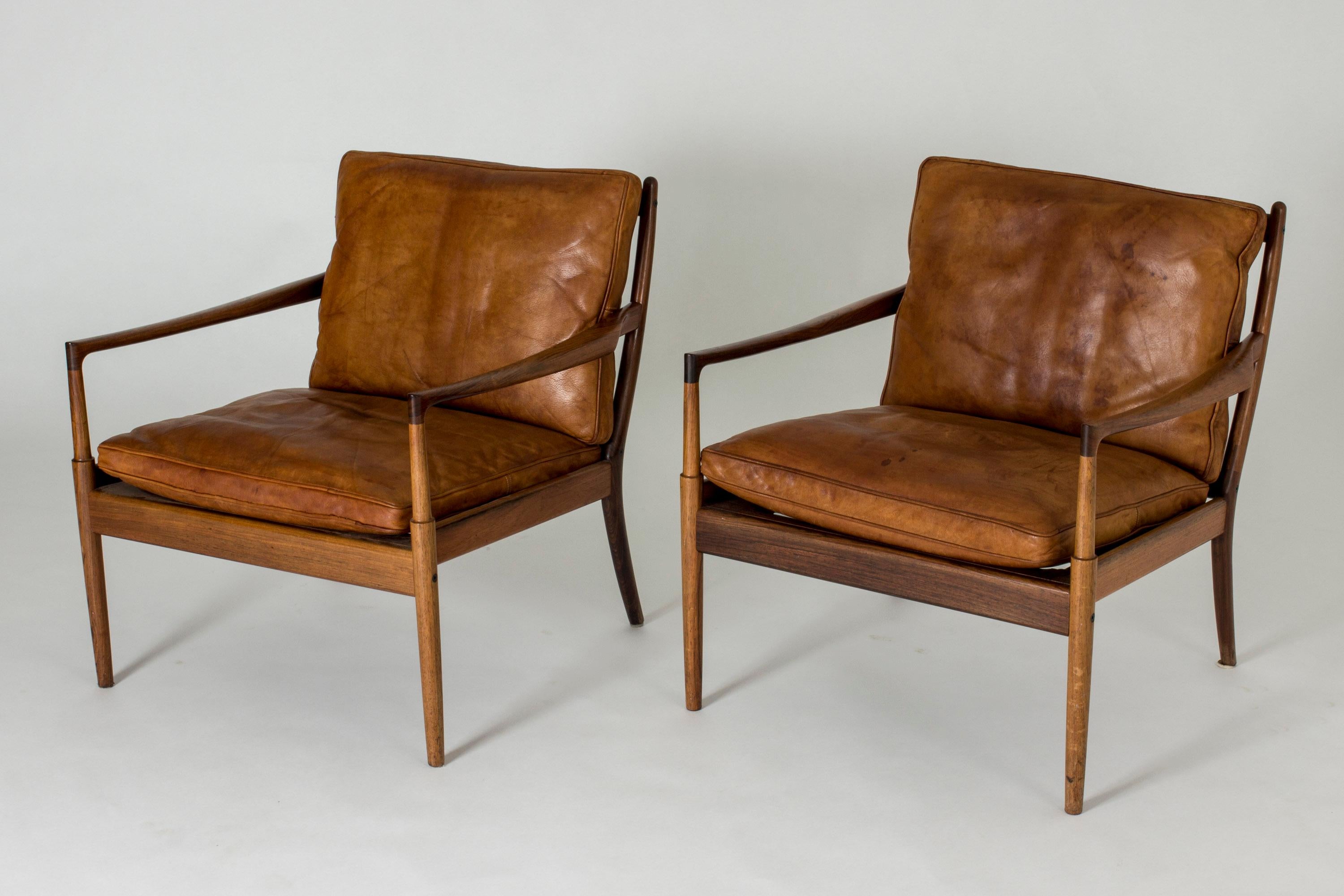 Pair of Rosewood and Leather “Samsö” Lounge Chairs by Ib Kofod Larsen In Good Condition In Stockholm, SE