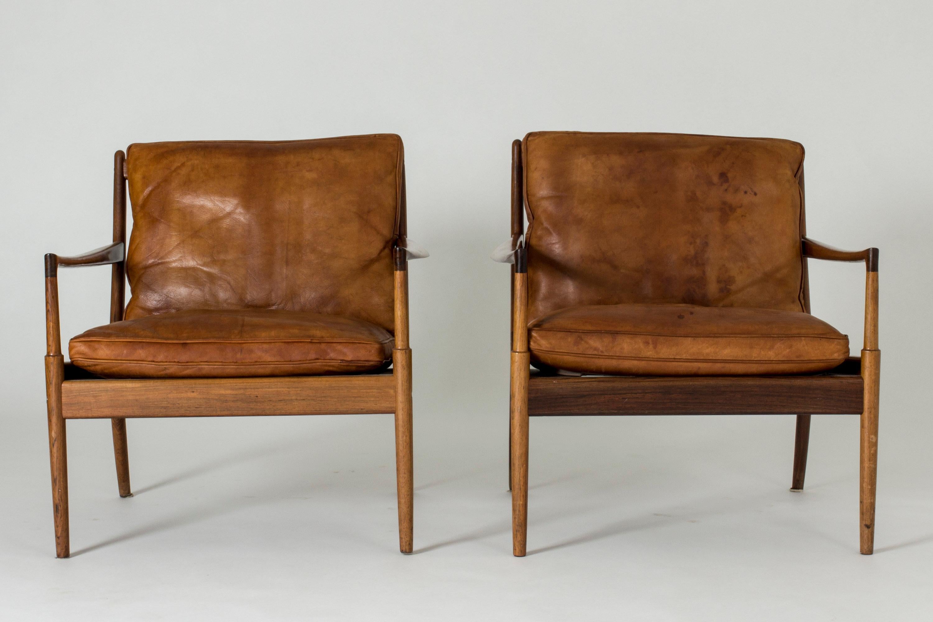 Mid-20th Century Pair of Rosewood and Leather “Samsö” Lounge Chairs by Ib Kofod Larsen