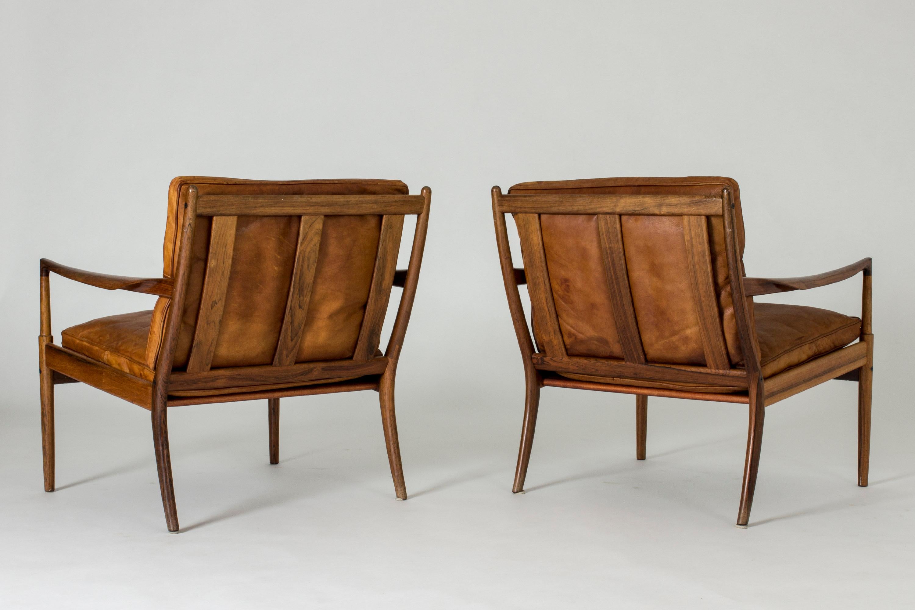 Pair of Rosewood and Leather “Samsö” Lounge Chairs by Ib Kofod Larsen 1