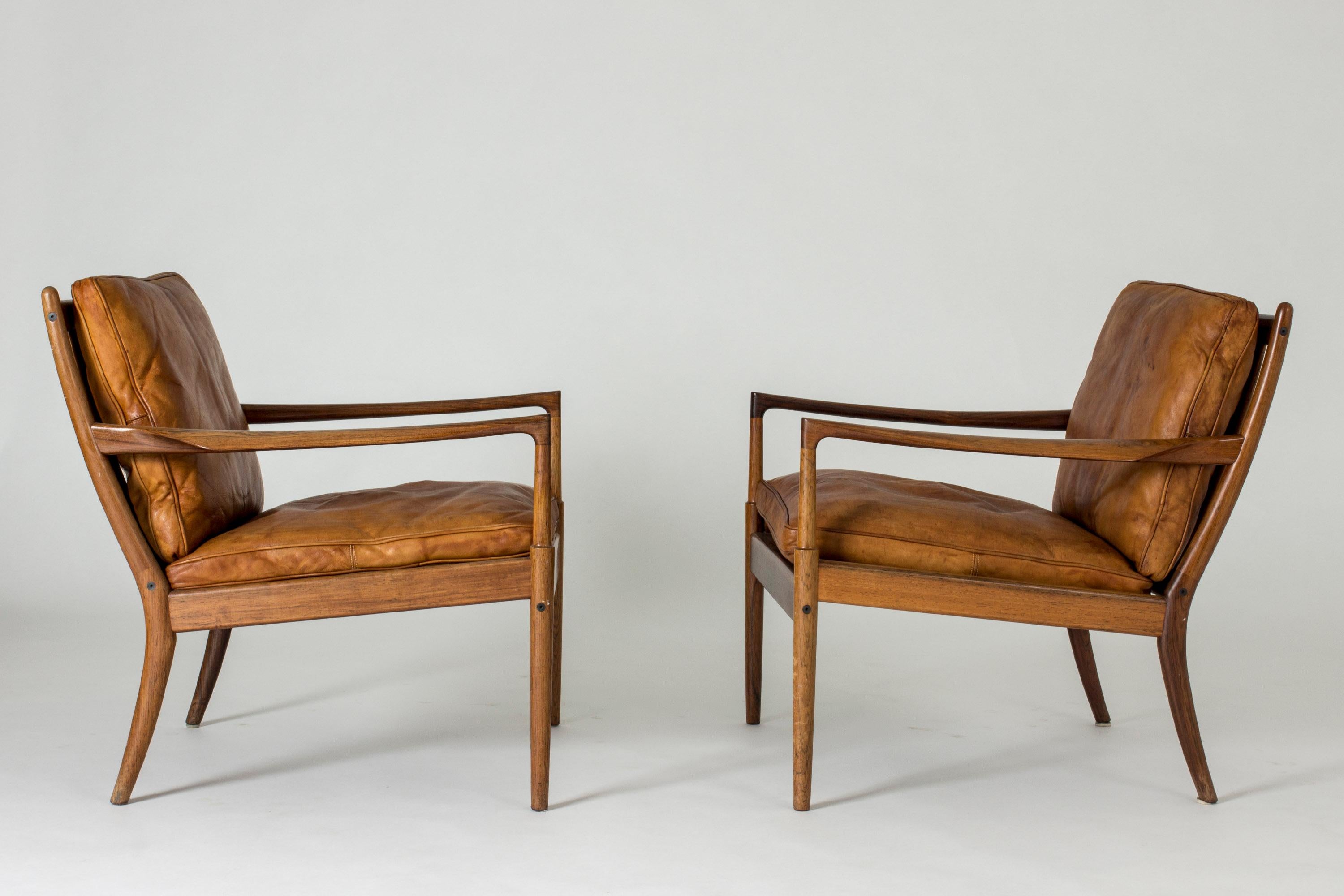 Pair of Rosewood and Leather “Samsö” Lounge Chairs by Ib Kofod Larsen 2