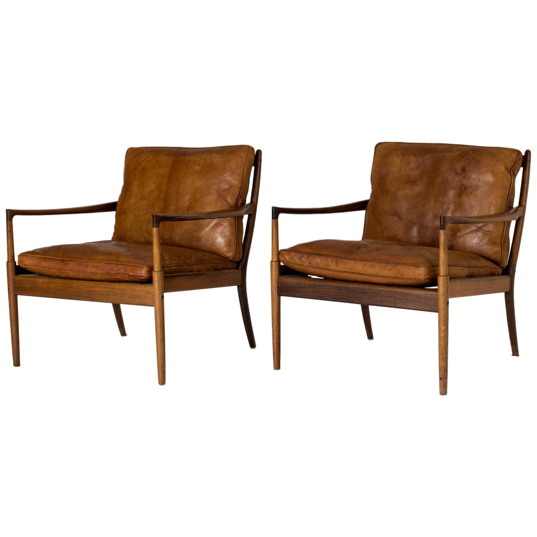Pair of Rosewood and Leather “Samsö” Lounge Chairs by Ib Kofod Larsen
