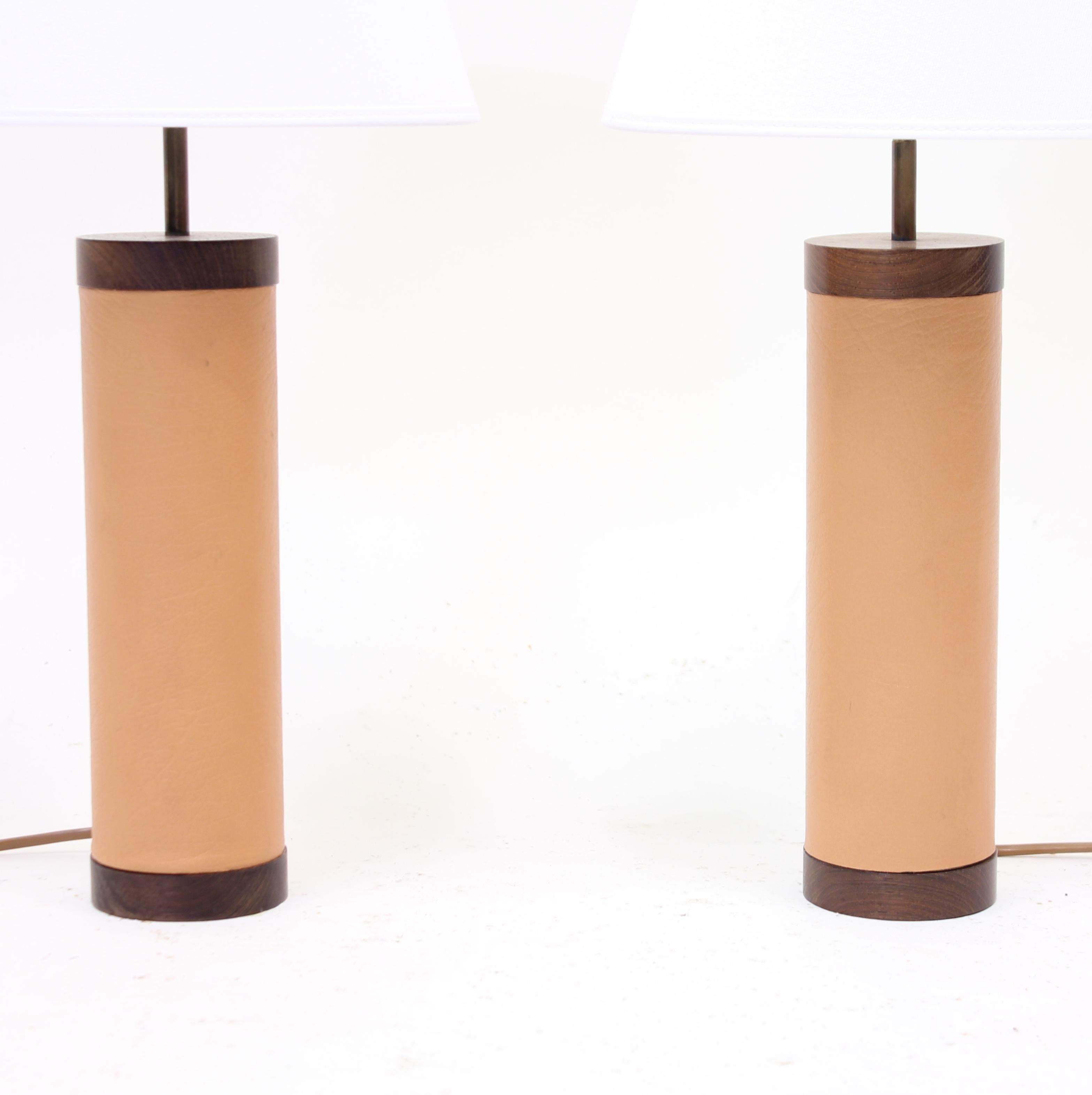 20th Century Pair of Rosewood and Leather Table Lamps, Attributed to Bergboms, 1960s For Sale