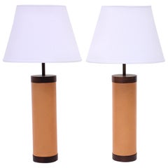 Pair of Rosewood and Leather Table Lamps, Attributed to Bergboms, 1960s