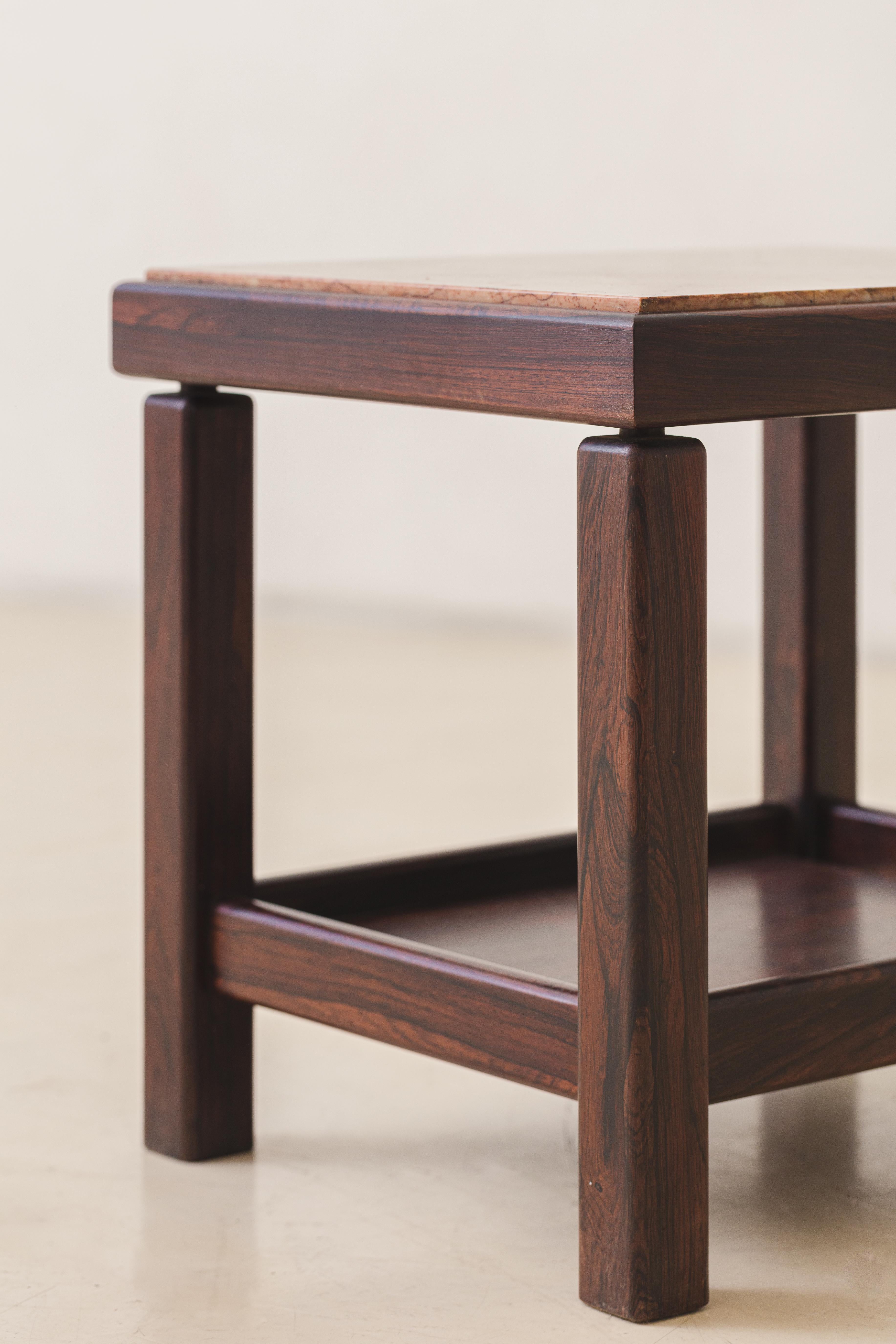 Pair of Rosewood and Marble Side Tables, Design by Unknown Artist, Brazil, 1960s For Sale 2