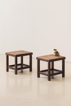 Pair of Rosewood and Marble Side Tables, Design by Unknown Artist, Brazil, 1960s