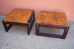 Pair of Rosewood and Patchwork Copper Side Tables by Percival Lafer