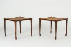 Paire de tabourets en bois de rose et rotin par Bernt Petersen pour Wørts Møbelsnedkeri