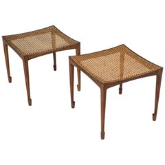 Pair of Rosewood and Rattan Stools by Bernt Petersen for Wørts Møbelsnedkeri