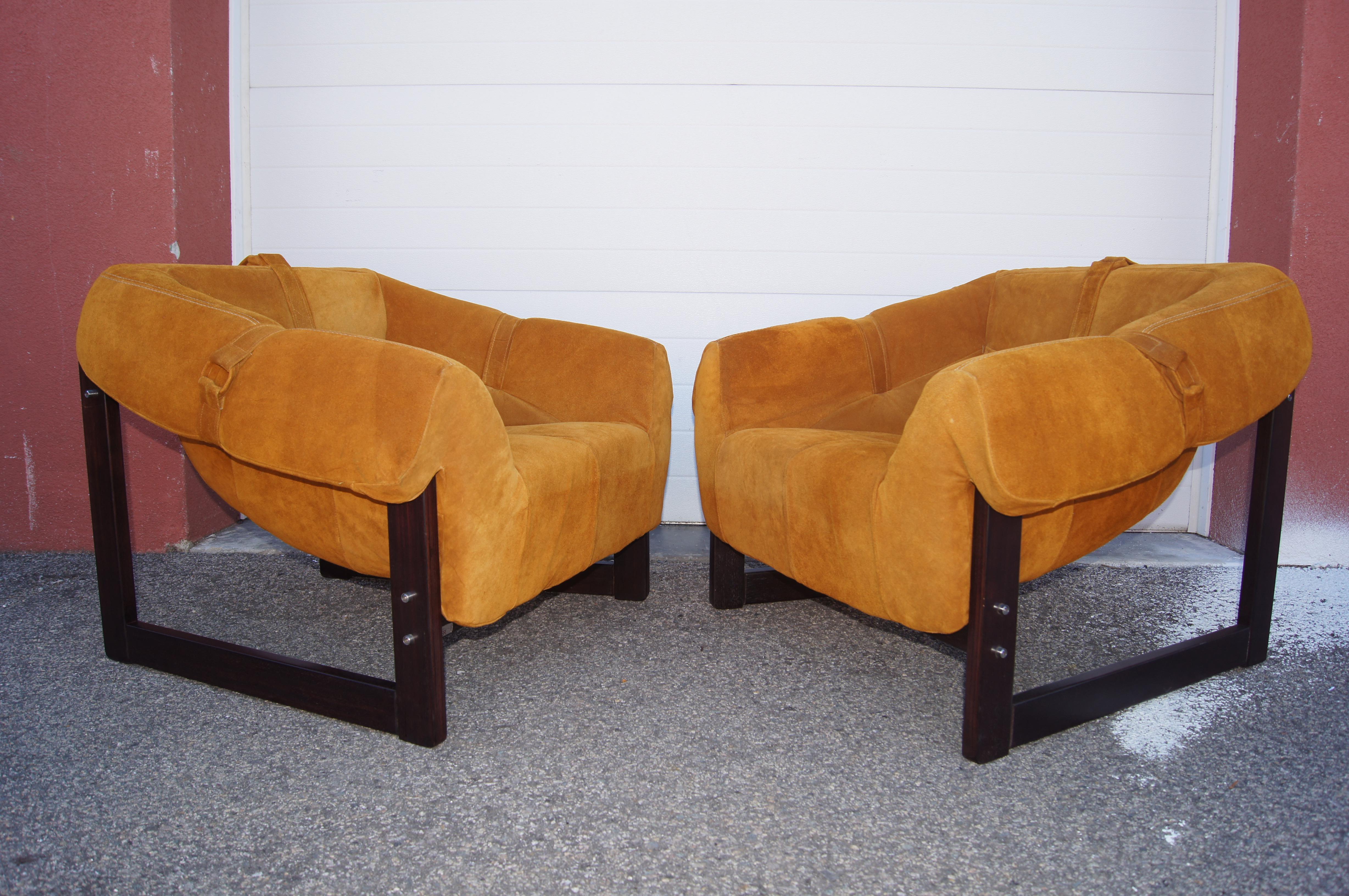 Pair of Rosewood and Suede MP-091 Lounge Chairs by Percival Lafer 2