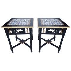 Pair of Rosewood and Tile Side Tables, 1970s