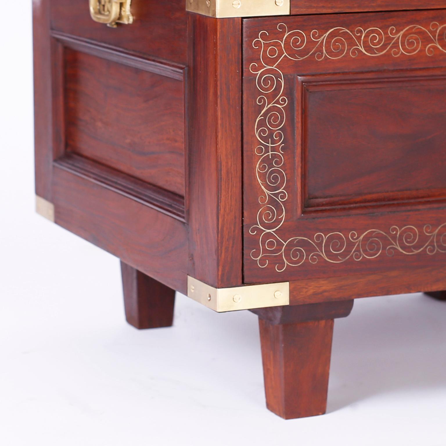 Pair of Rosewood Anglo Indian Campaign Nightstands or Chests By M.Hayat & Bros In Good Condition For Sale In Palm Beach, FL