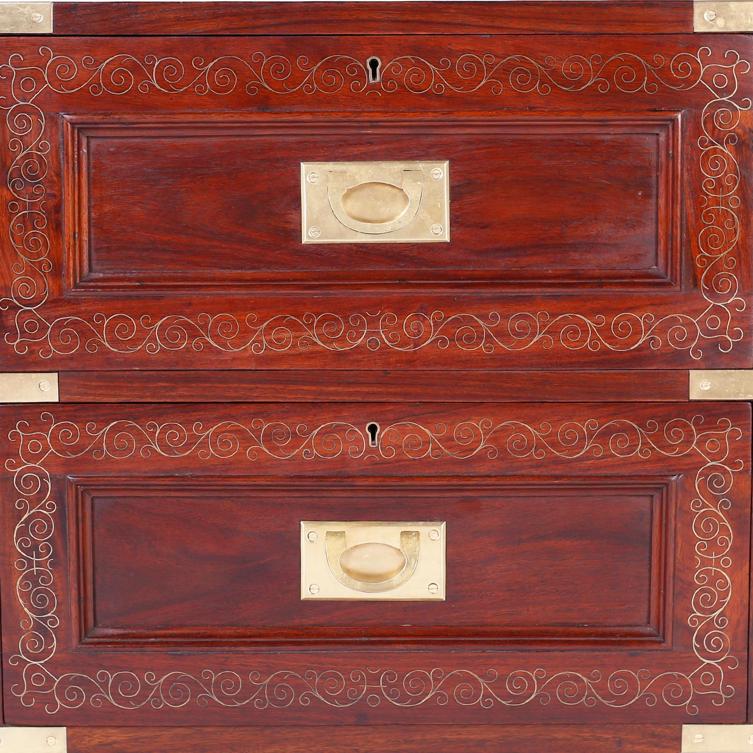 Pair of Rosewood Anglo Indian Campaign Nightstands or Chests By M.Hayat & Bros For Sale 2